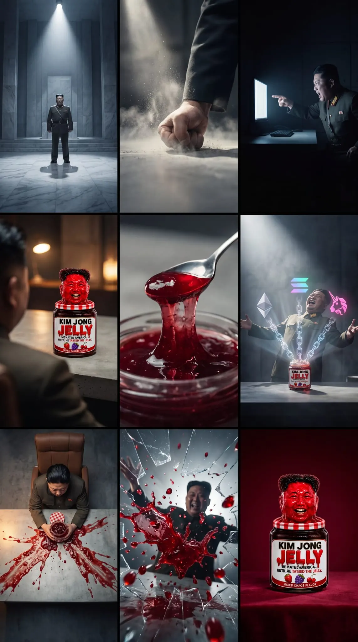 Cinematic Kim Jong Jelly story panels