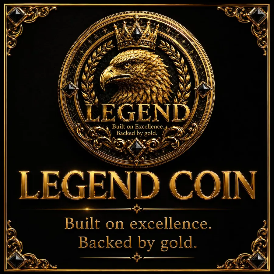 Legend Coin branded gold emblem poster